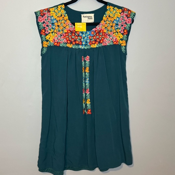 Savanna Jane Tops - Savanna Jane Teal Tunic with Colorful Floral Embroidery